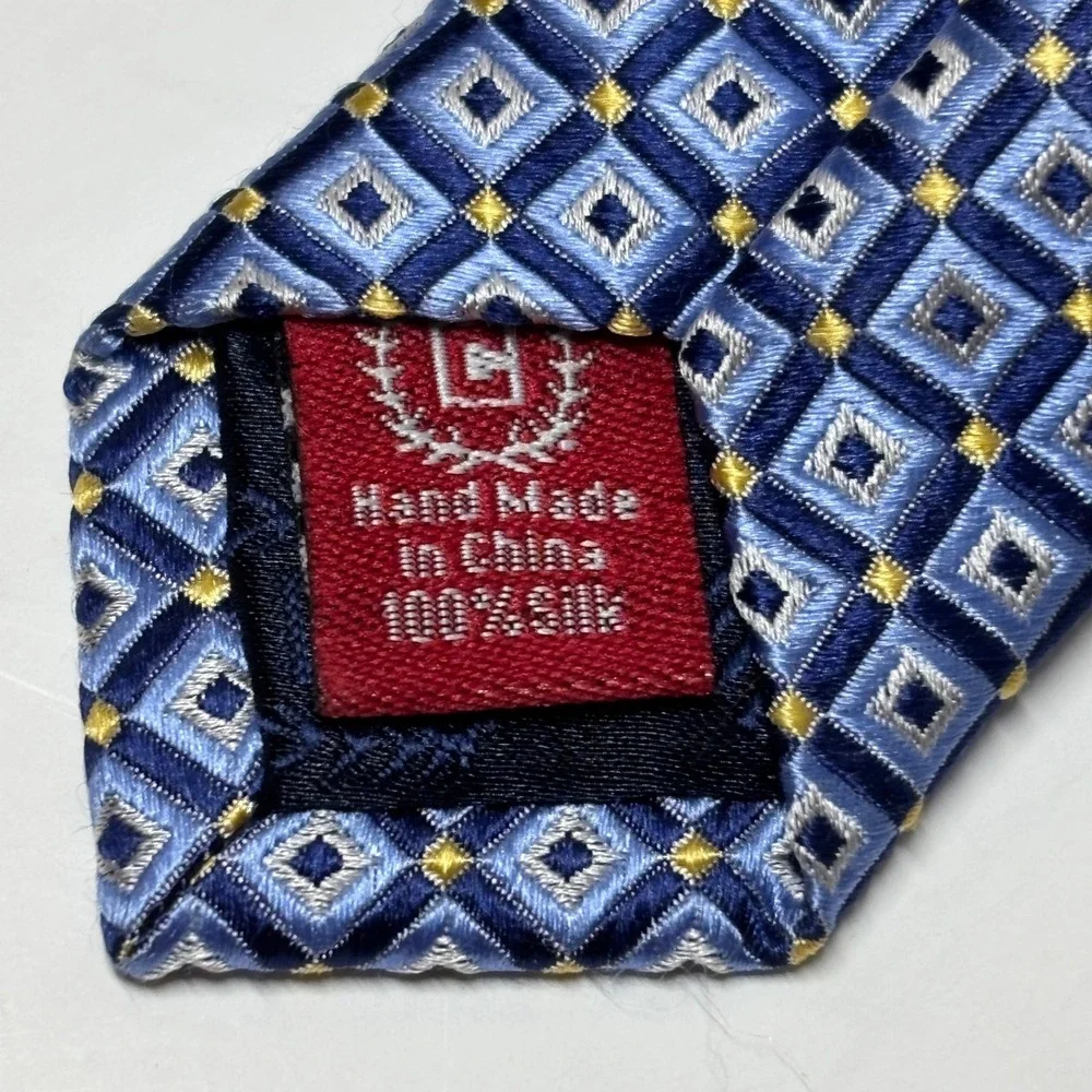 Chaps Silk Tie Mens OS Blue‎ Geometric Square Pattern Classic Formal Preppy